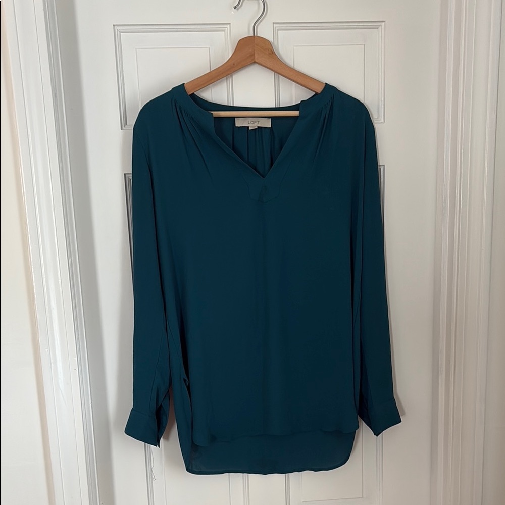 LOFT Teal Long Sleeve Relaxed Blouse